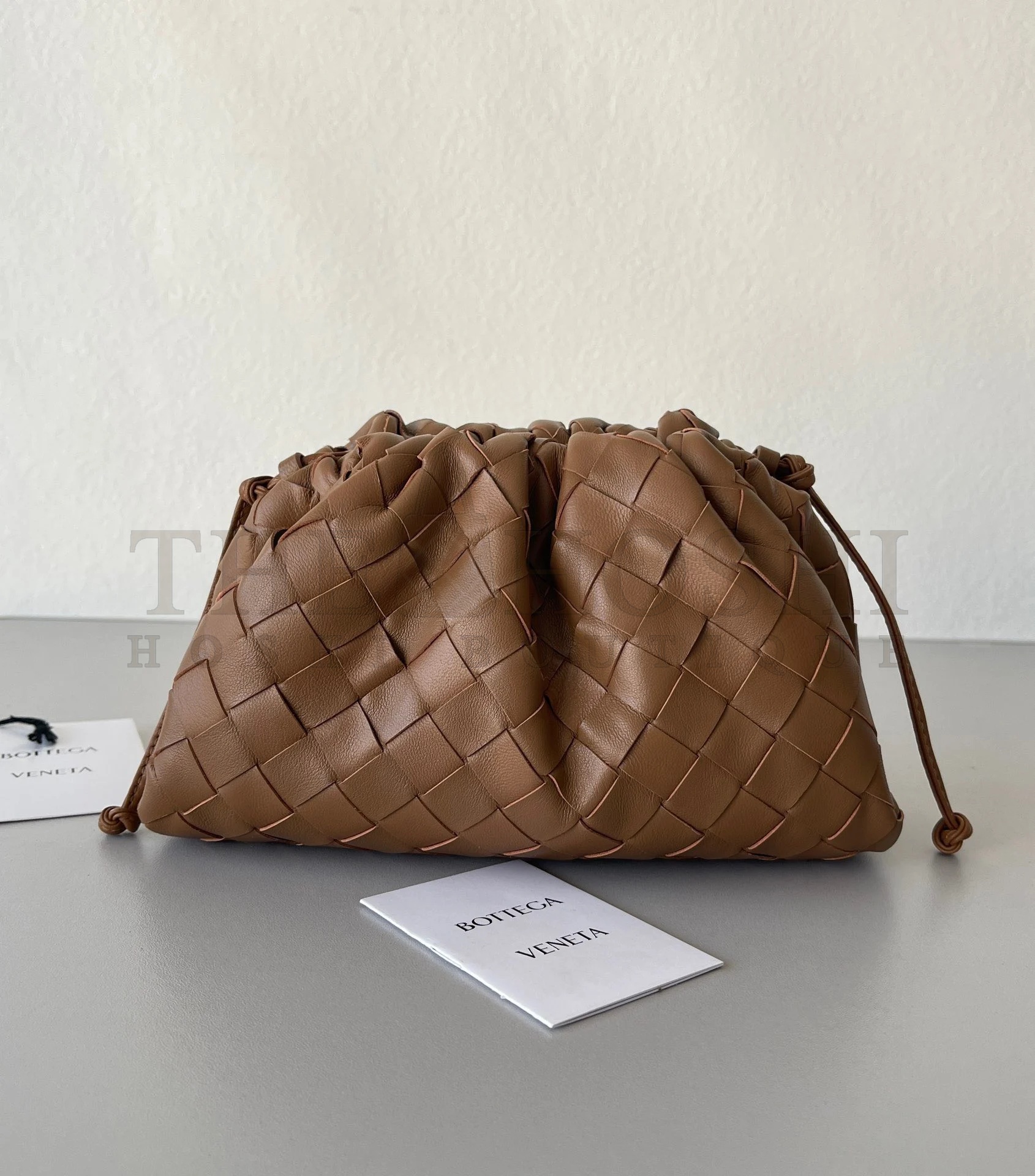 B0tt*ga Ven*ta Mini Pouch with Strap in Caramel Intrecciato Lambskin Master Quality