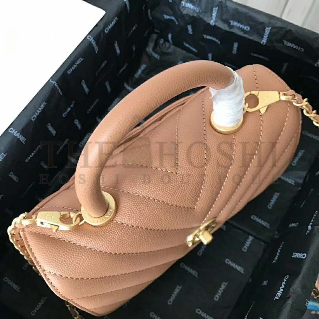 Ch**el Women Small Flap Bag with Top Handle Grained Calfskin-Beige Master Quality