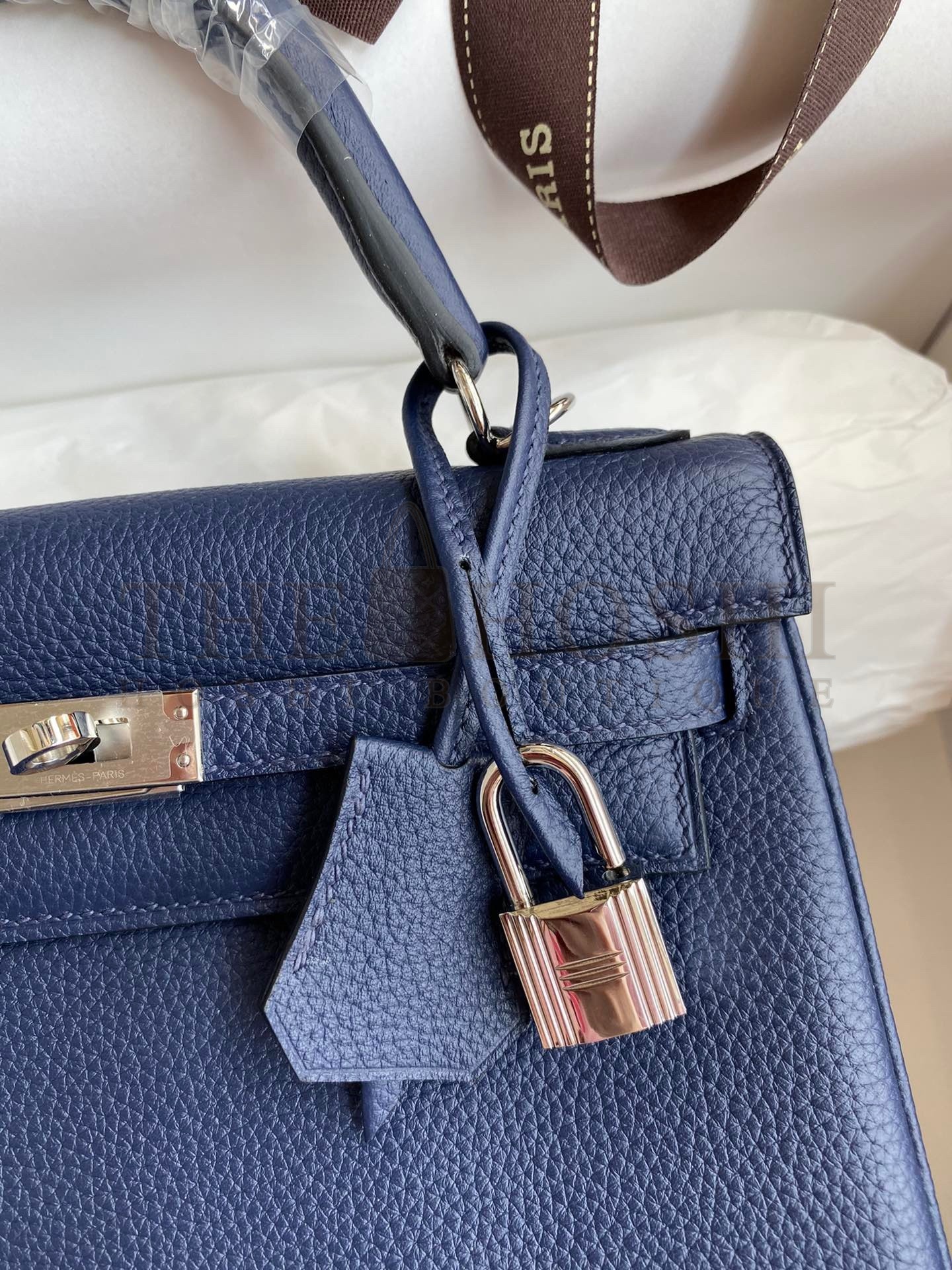 H**me5 Kelly Retourne 25 Handmade Bag In Blue Saphir Clemence Leather Master Quality