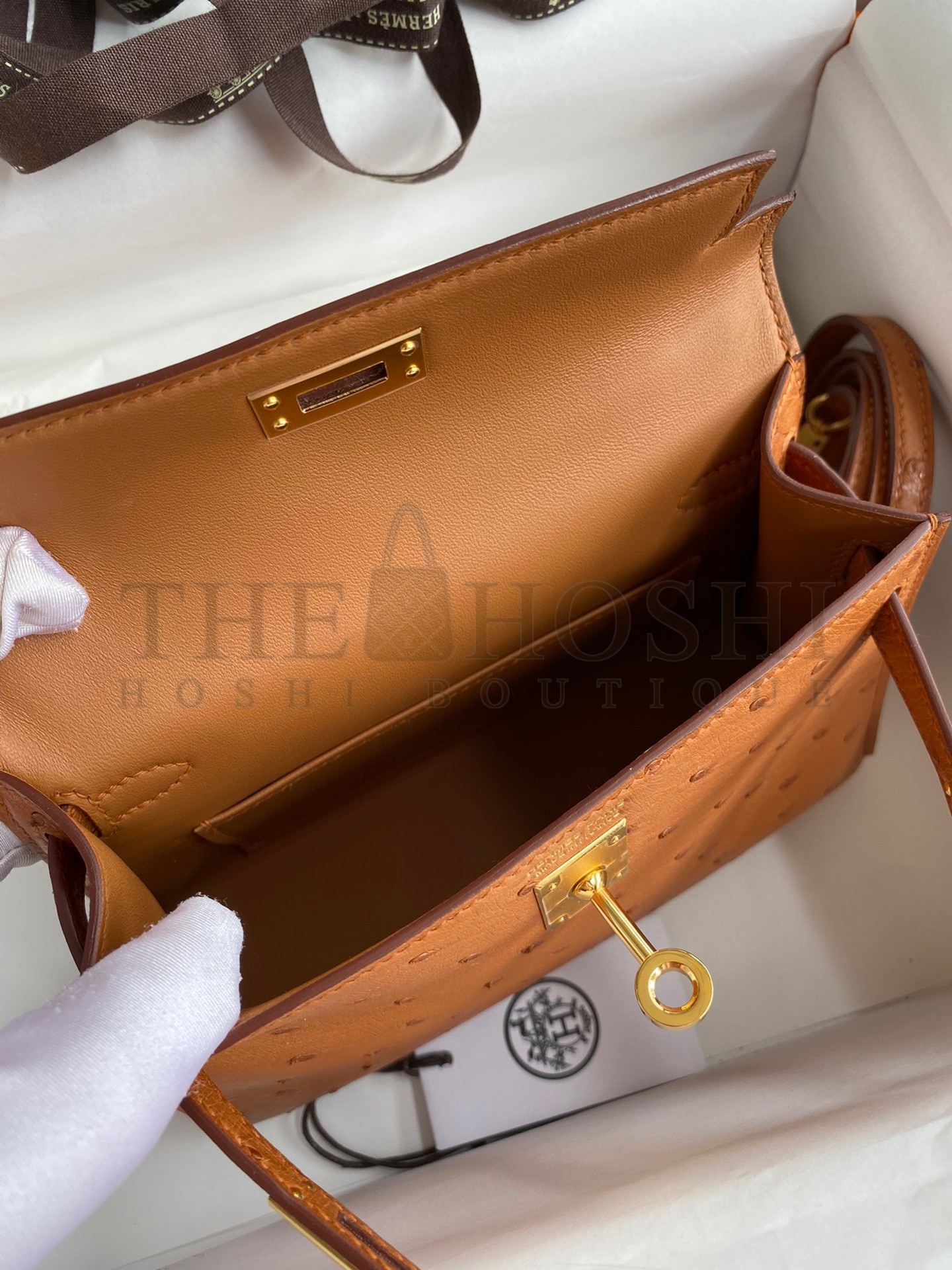 H**me5 Kelly Mini II Sellier Handmade Bag In Gold Ostrich Leather Master Quality