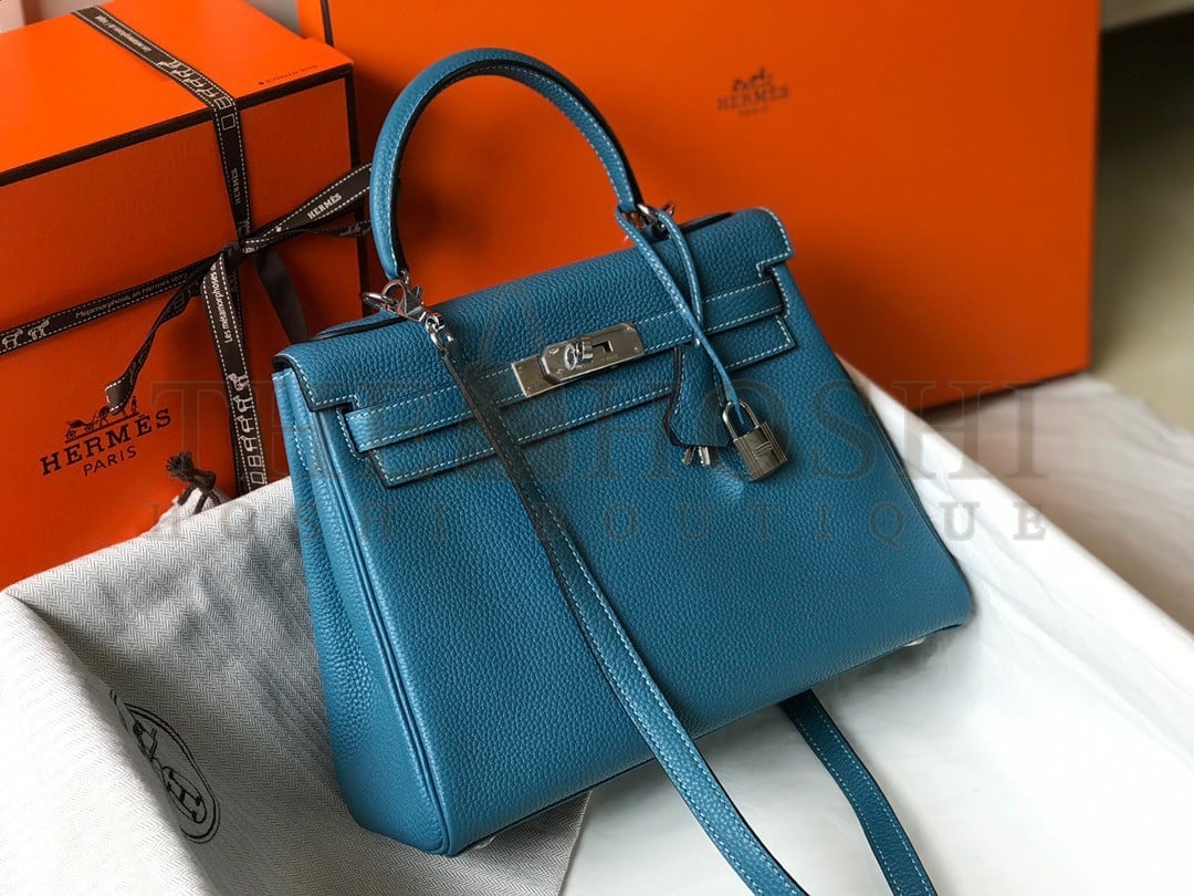 H**me5 Kelly 25cm Retourne Bag in Blue Jean Clemence Leather PHW Master Quality