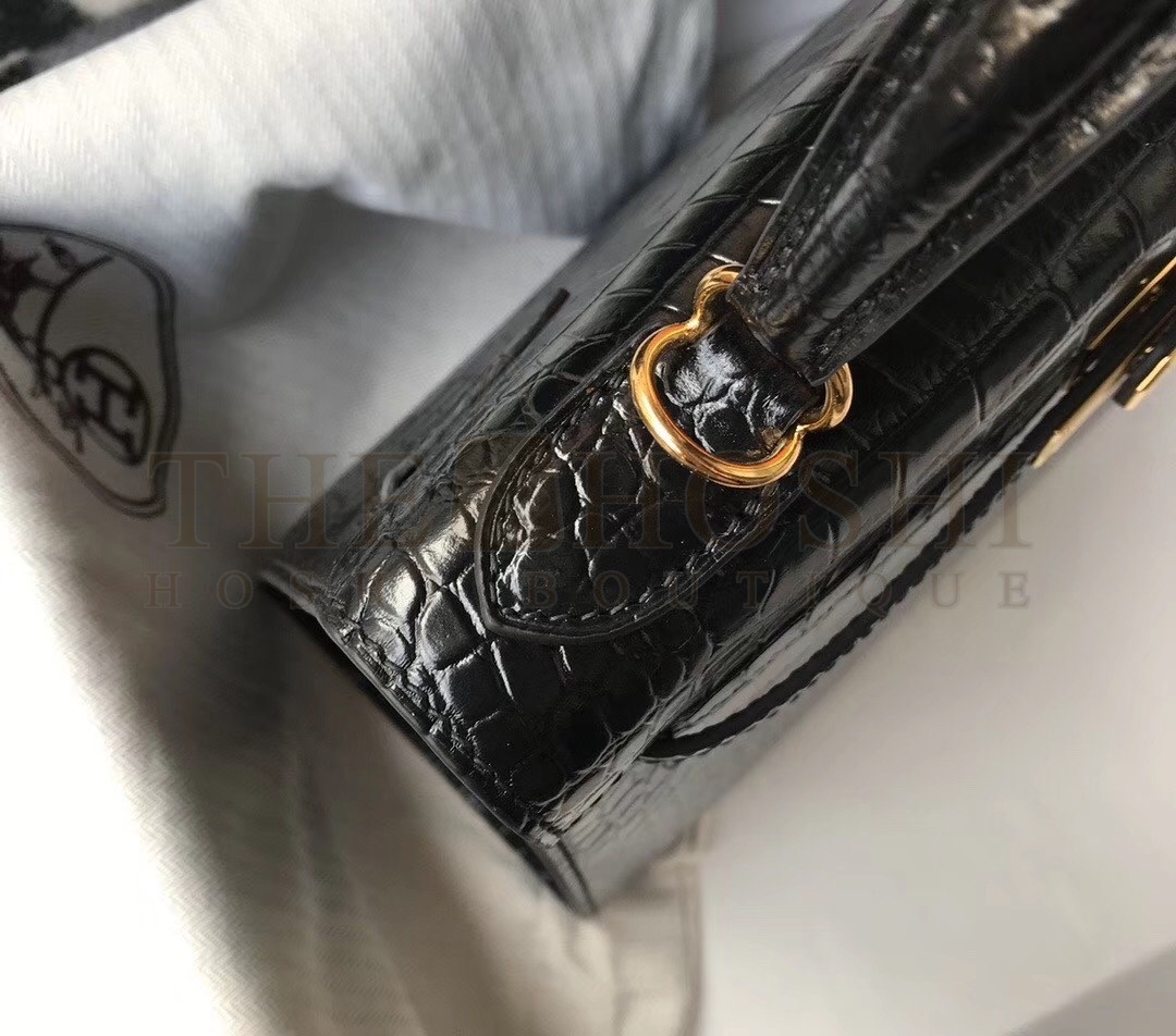 H**me5 Kelly 25cm Bag In Black Embossed Crocodile Master Quality