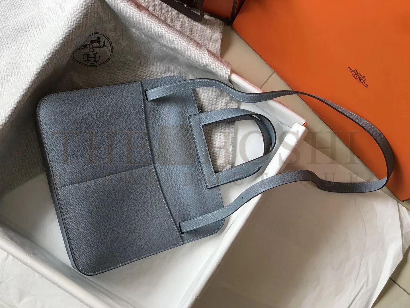 H**me5 Halzan 31cm Bag In Blue Lin Clemence Leather Master Quality
