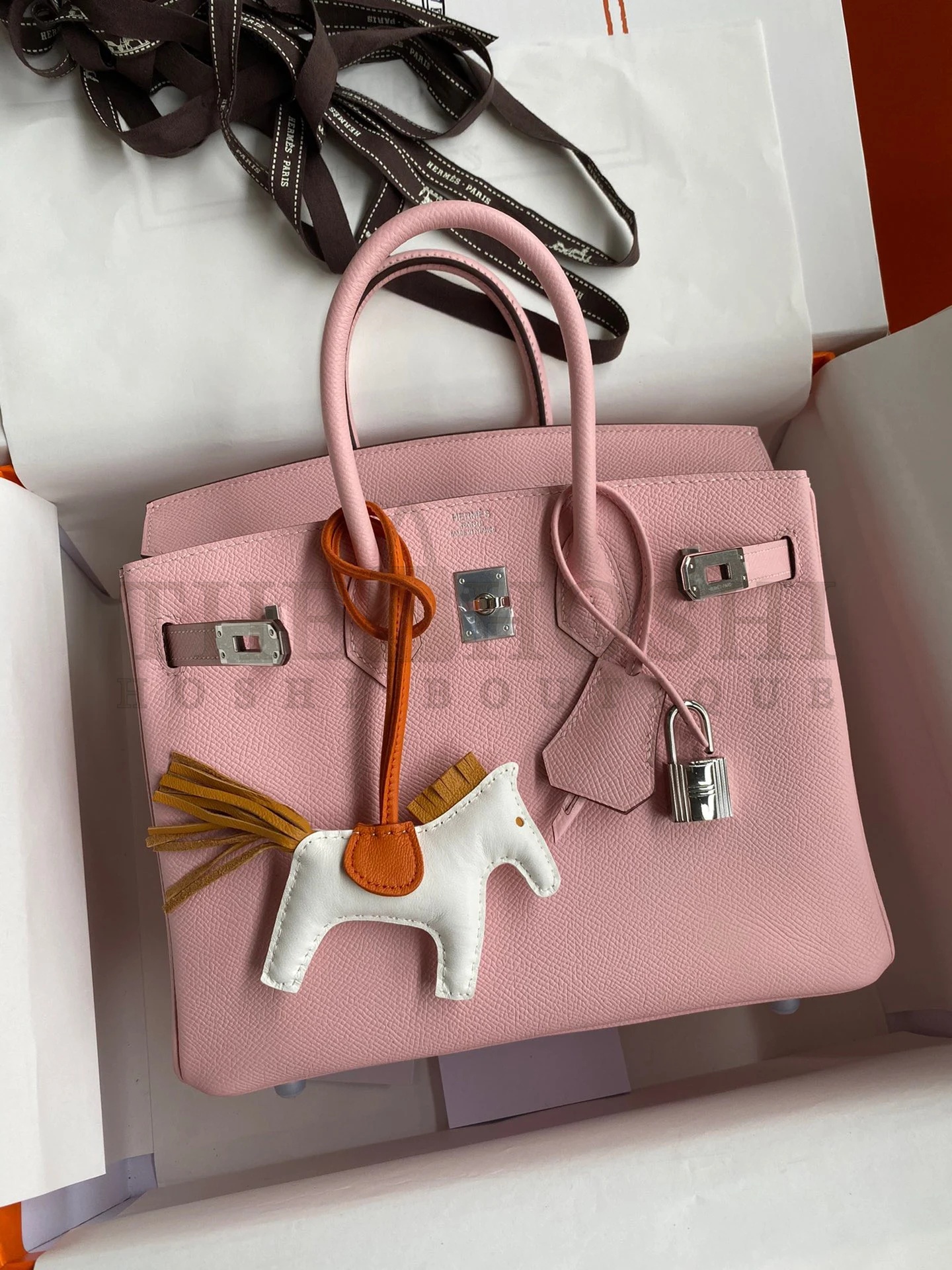 H**me5 Birkin 25 Retourne Handmade Bag In Rose Sakura Epsom Calfskin Master Quality