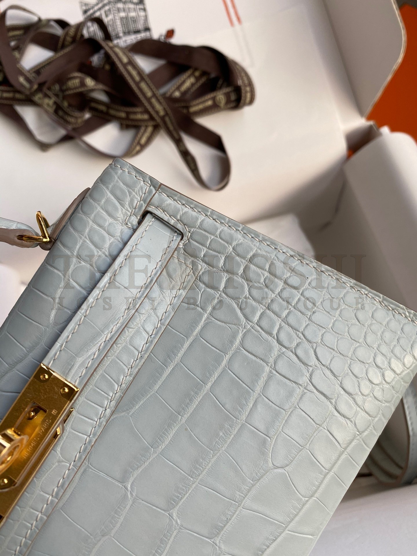 H**me5 Kelly Mini II Sellier Handmade Bag In Blue Glacier Matte Alligator Leather Master Quality