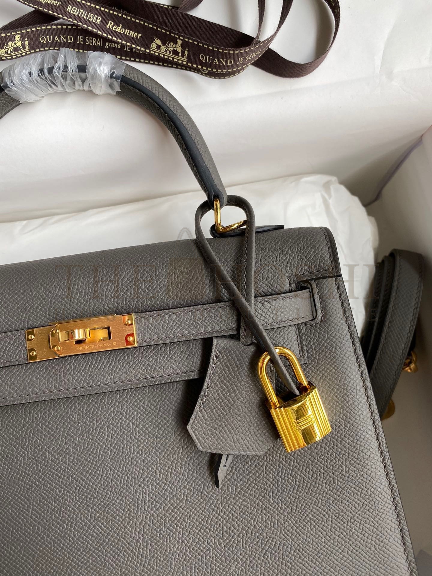 H**me5 Kelly Sellier 28 Handmade Bag In Etain Epsom Calfskin Master Quality