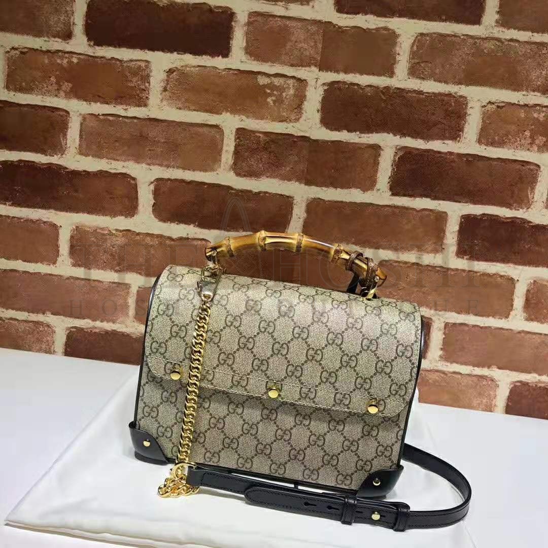 Gvc*1 GG Women Padlock GG Small Bamboo Shoulder Bag in Beige/Ebony GG Svp*me Canvas Master Quality