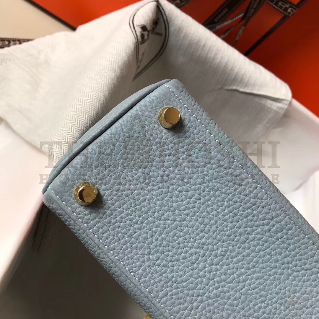 H**me5 Mini Kelly 20cm Bag In Blue Lin Clemence Leather Master Quality