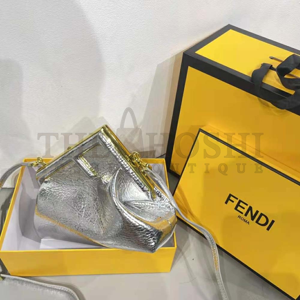 F**di Women First Small Silver Laminated Leather Bag Master Quality
