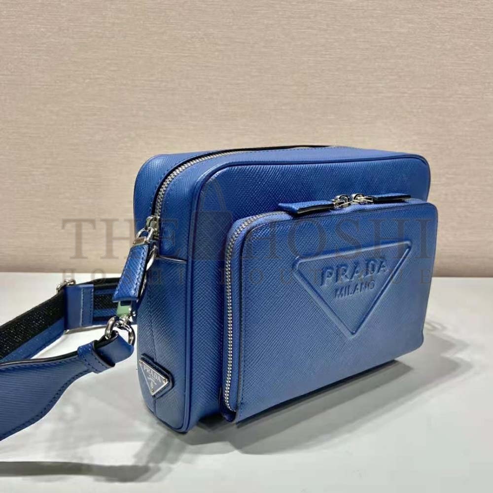Pra*a Women Saffiano Leather Shoulder Bag With Iconic Pra*a Material-Navy Master Quality