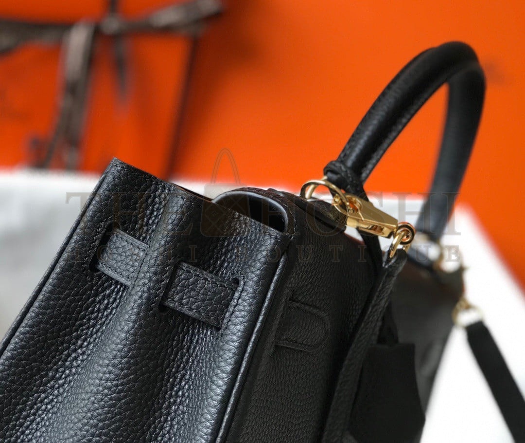 H**me5 Kelly 25cm Retourne Bag in Black Clemence Leather GHW Master Quality