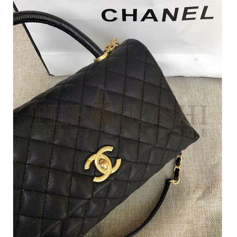 Ch**el Women Flap Bag with Top Handle in Grained Calfskin-Black Master Quality