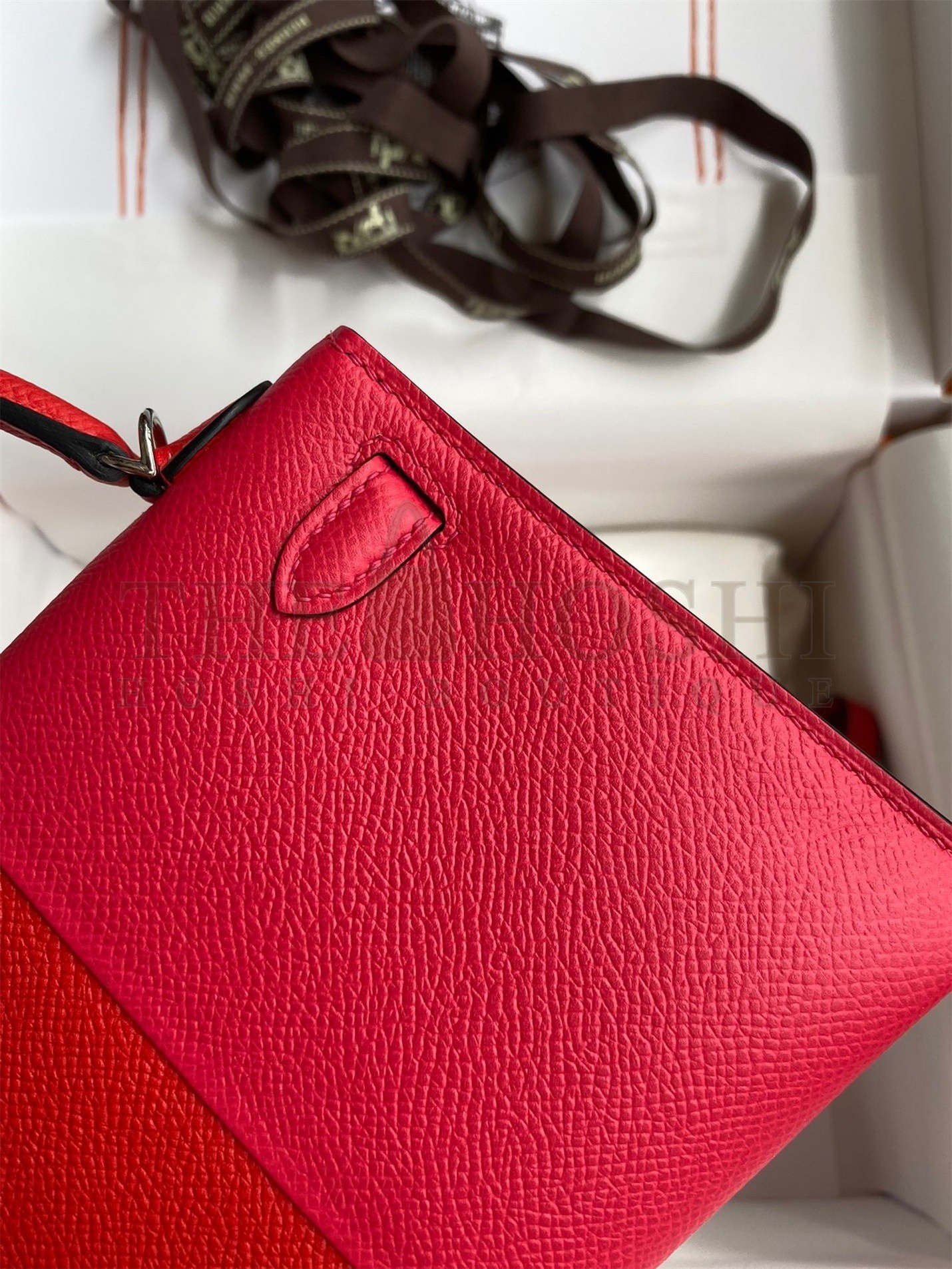 H**me5 Kelly Mini II Sellier Tri-color Bag In Red/Rose Extreme/Blue Epsom Calfskin Master Quality