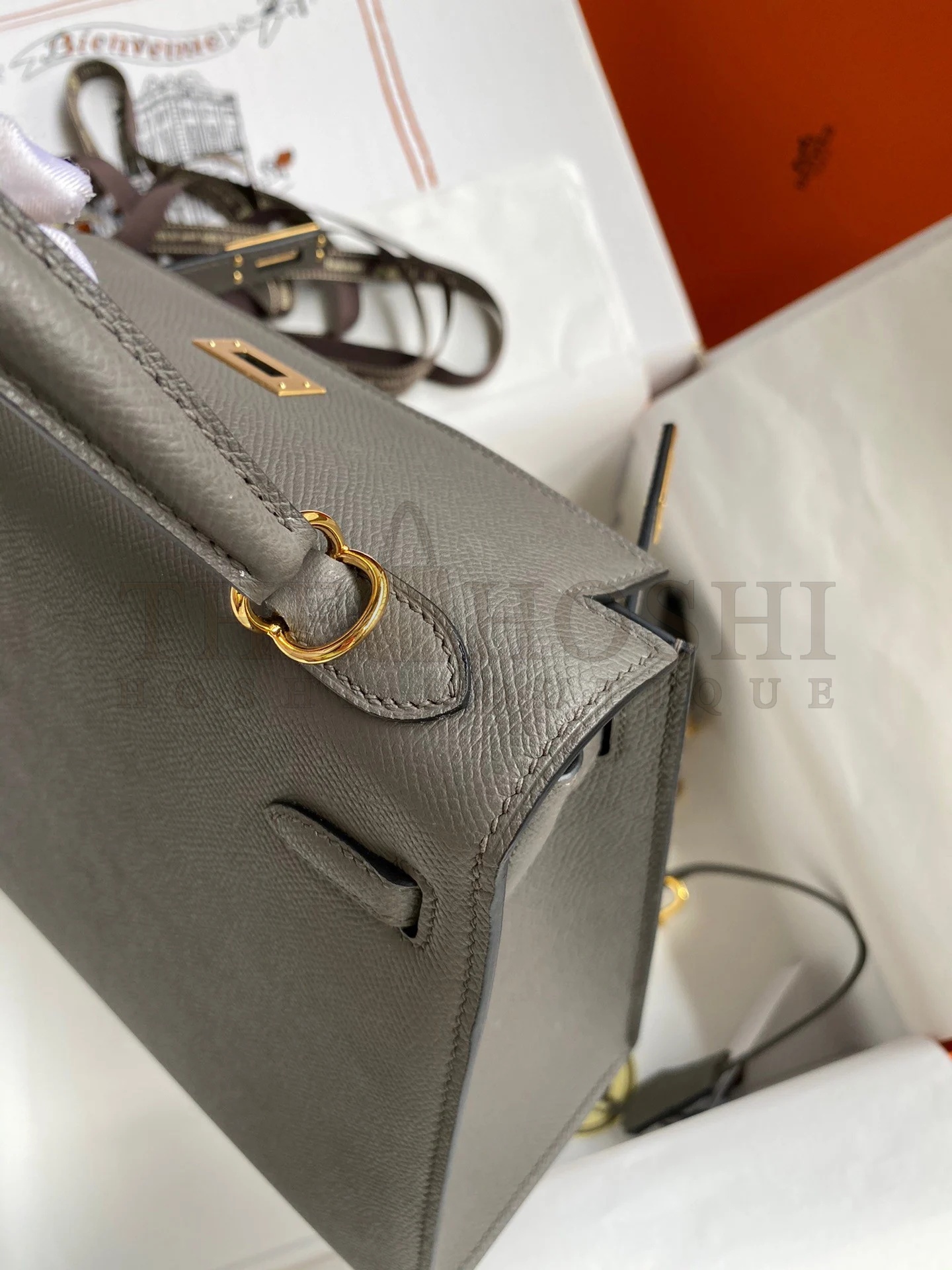 H**me5 Kelly Sellier 28 Handmade Bag In Etain Epsom Calfskin Master Quality