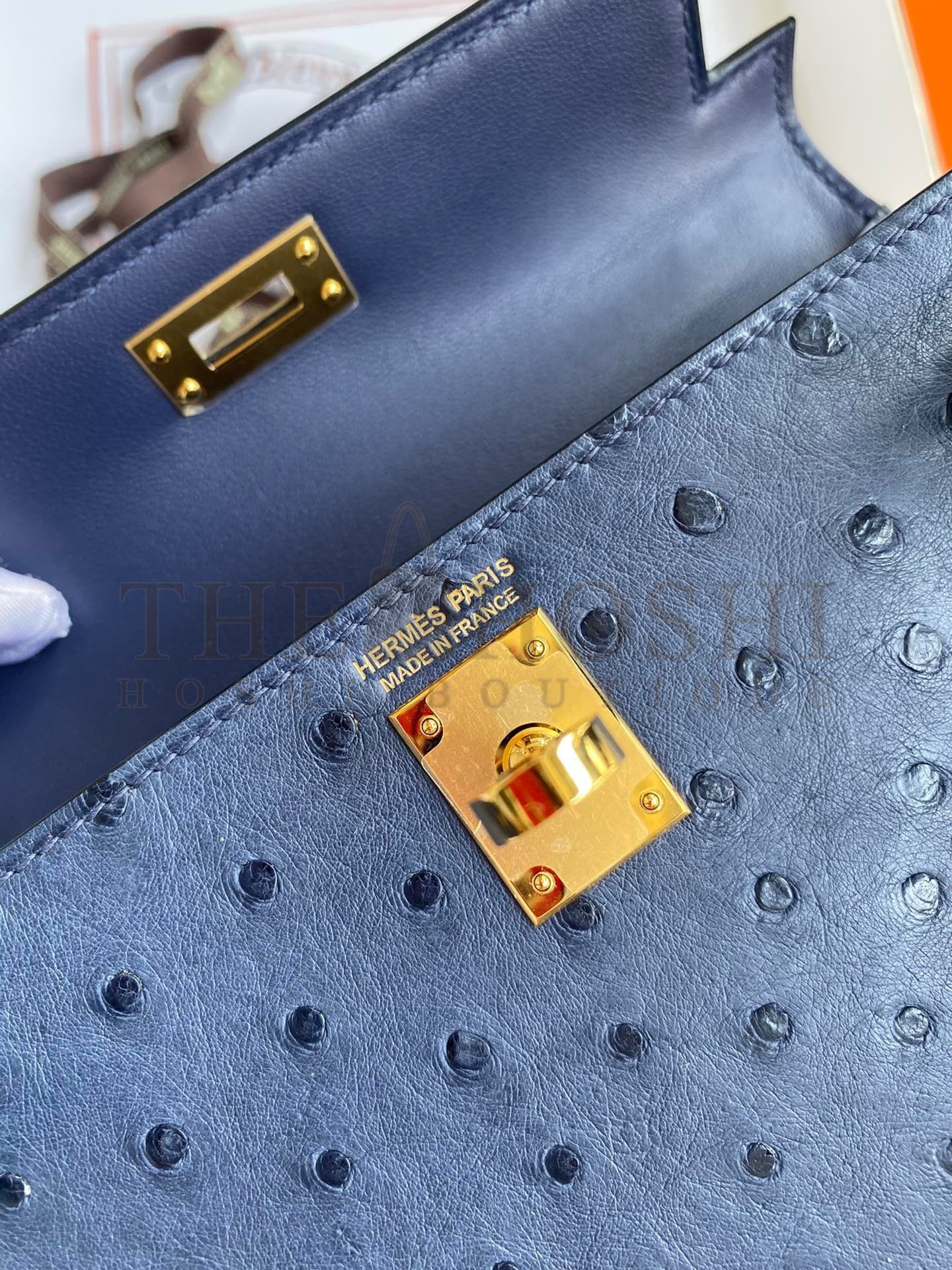 H**me5 Kelly Mini II Sellier Handmade Bag In Blue Iris Ostrich Leather Master Quality