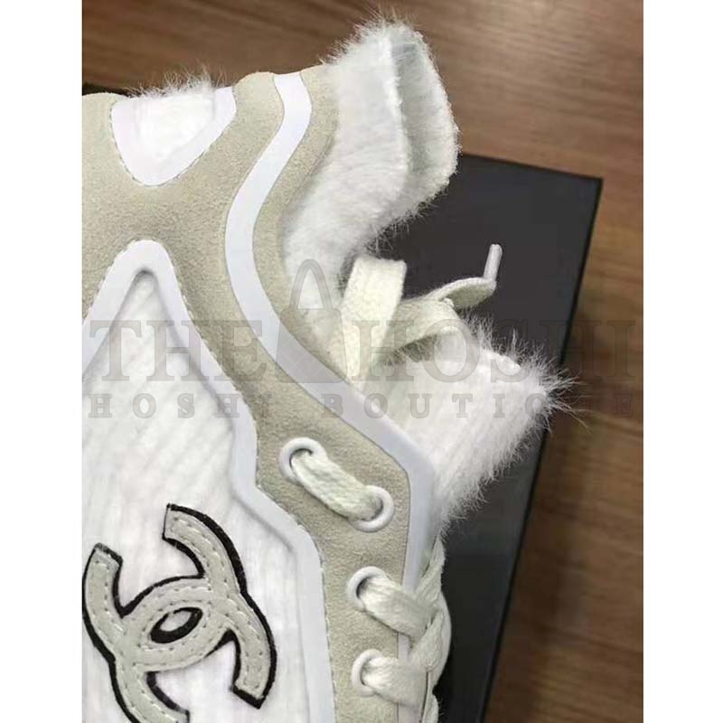 Ch**el Women Velvet Calfskin &amp; Mixed Fibers Sneakers-Grey Master Quality