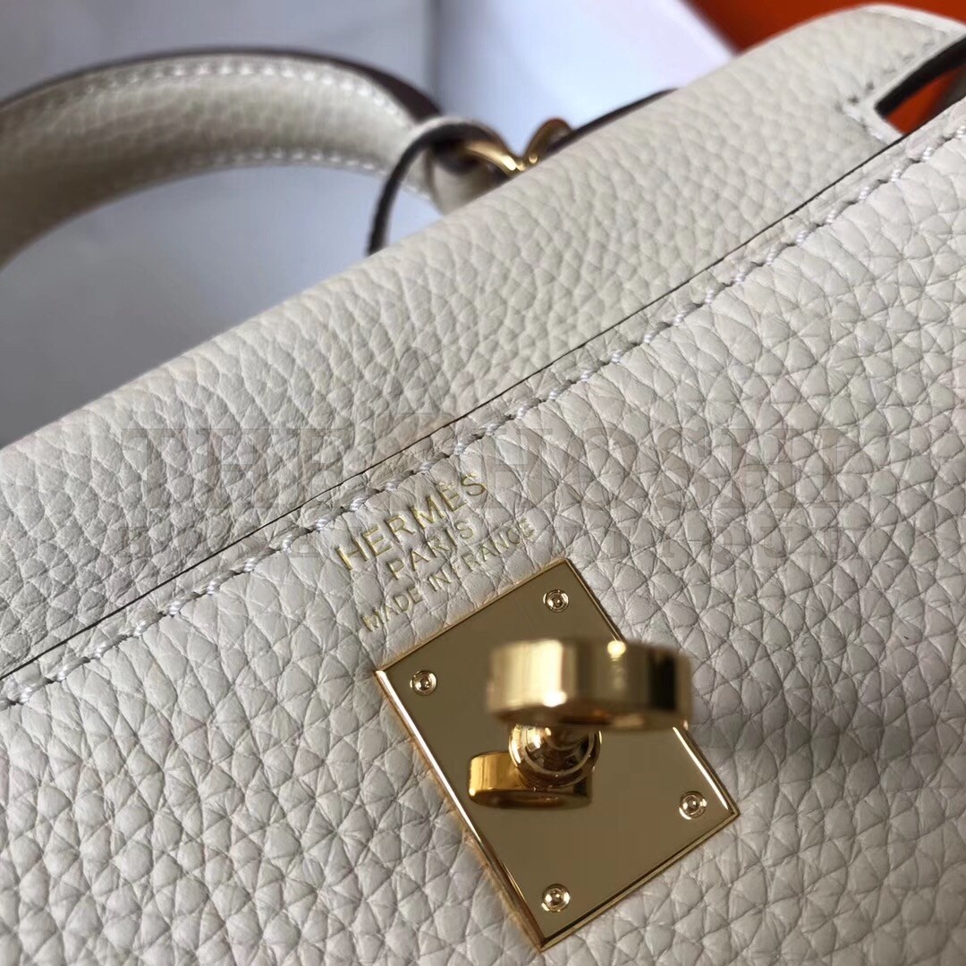 H**me5 Mini Kelly 20cm Bag In Craie Clemence Leather Master Quality