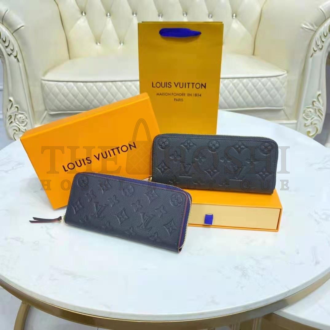 L0vis Vvtt0n LV Unisex Clémence Wallet Marine Rouge Monogram Empreinte Embossed S*pple Grained Cowhide Master Quality