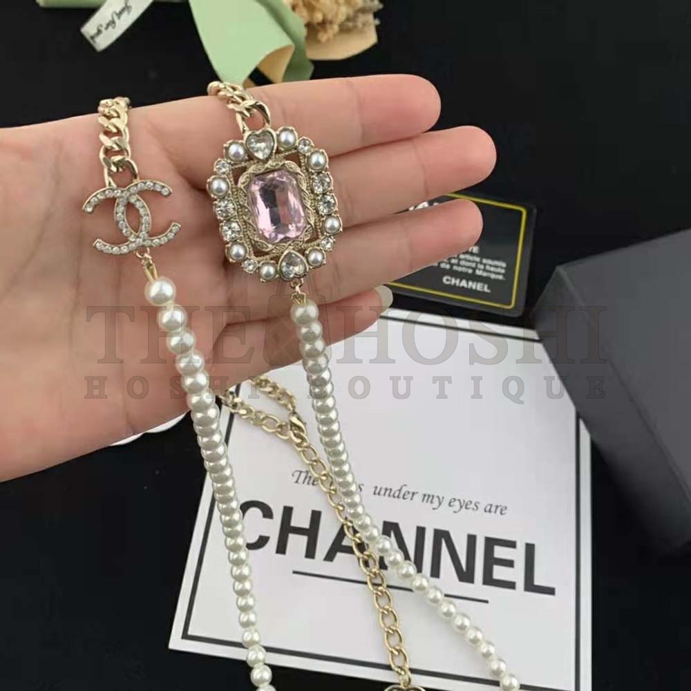 Ch**el Women Long Necklace in Metal Resin Glass Pearls and Strass Master Quality