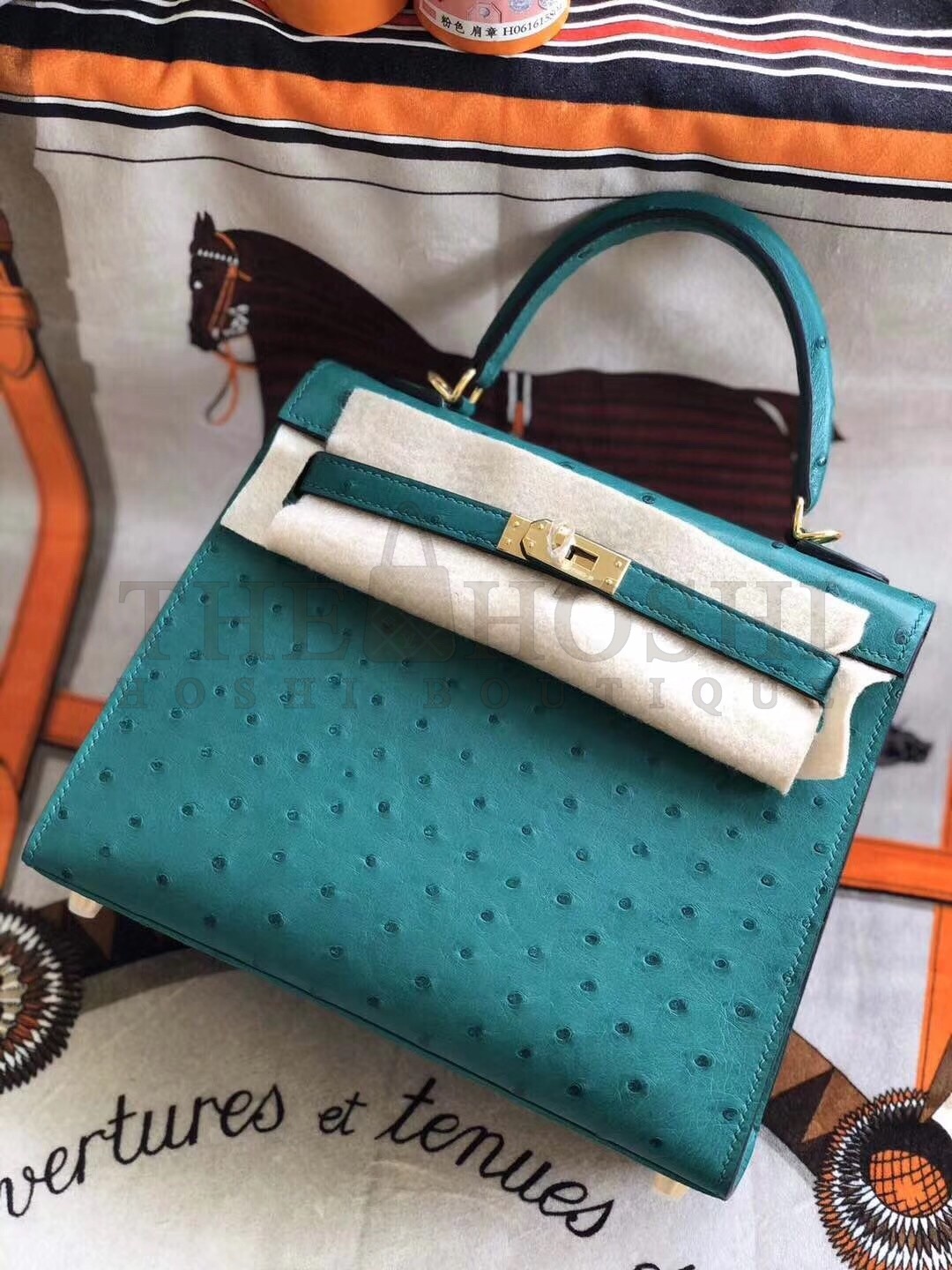 H**me5 Vert Vertigo Ostrich Kelly 25cm Handmade Bag Master Quality
