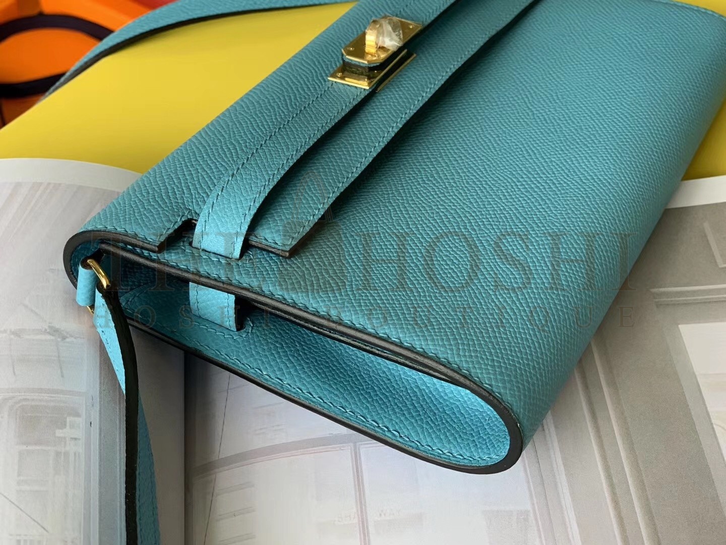 H**me5 Kelly Classique To Go Wallet In Blue Du Nord Epsom Calfskin Master Quality