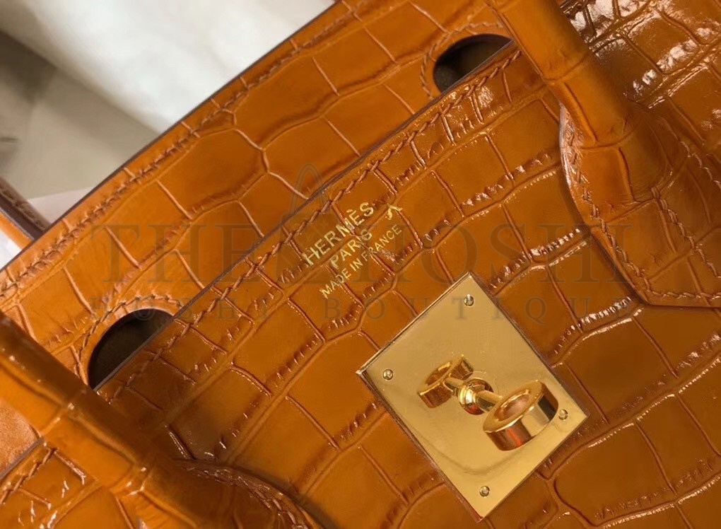 H**me5 Birkin 25cm Bag In Gold Embossed Crocodile Leather Master Quality