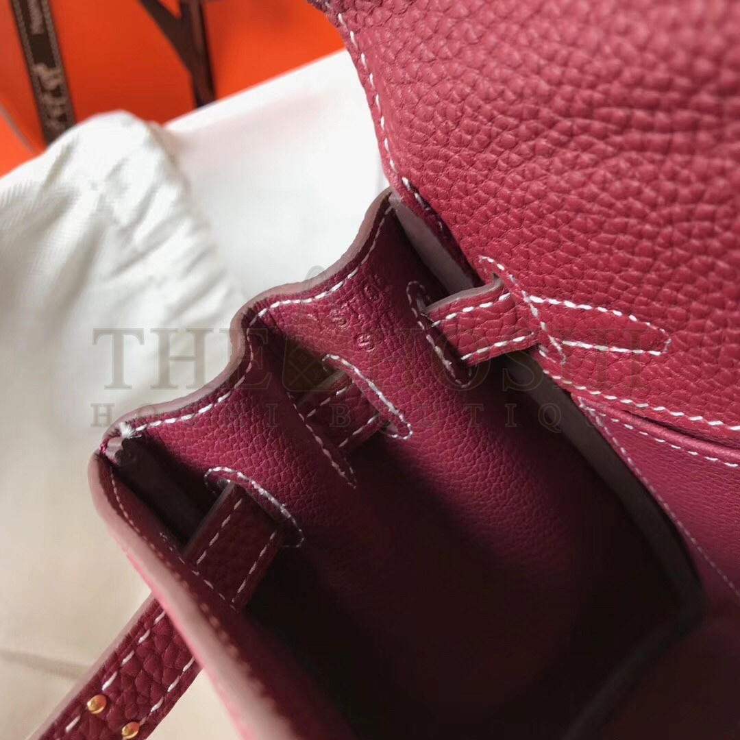 H**me5 Mini Kelly 20cm Bag In Bordeaux Clemence Leather Master Quality