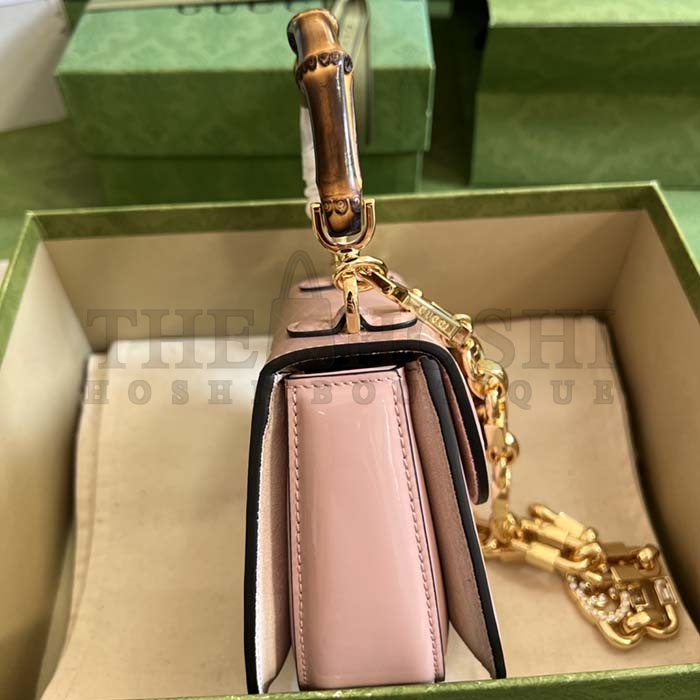 Gvc*1 Women Bamboo 1947 Mini Top Handle Bag Light Pink Patent Leather Master Quality