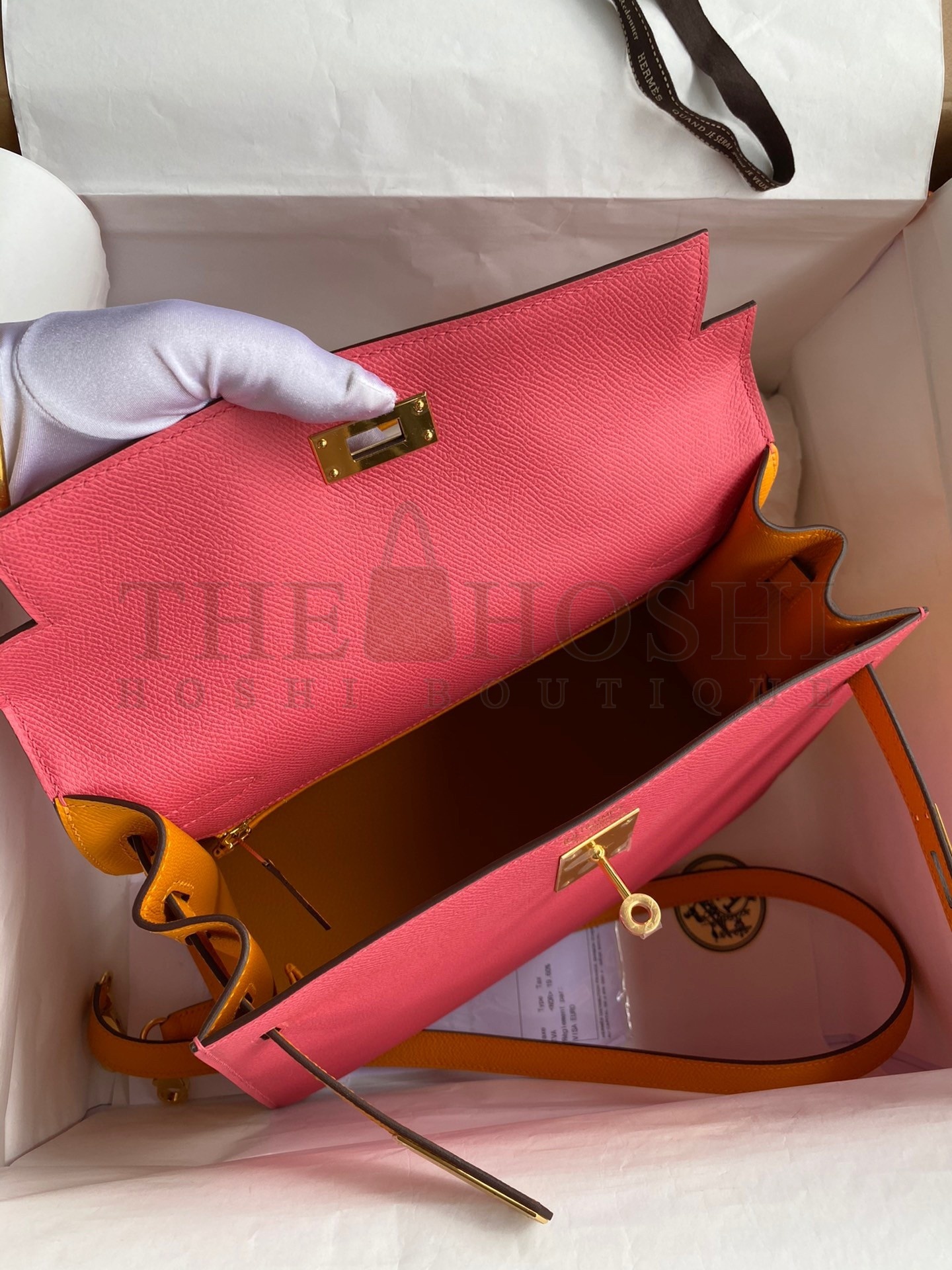 H**me5 Kelly Sellier 28 Bicolor Bag in Rose Lipstick and Yellow Epsom Calfskin Master Quality