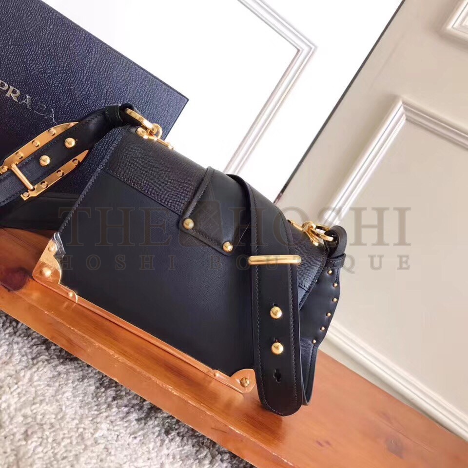 Pra*a Cahier Shoulder Bag In Black Leather Master Quality