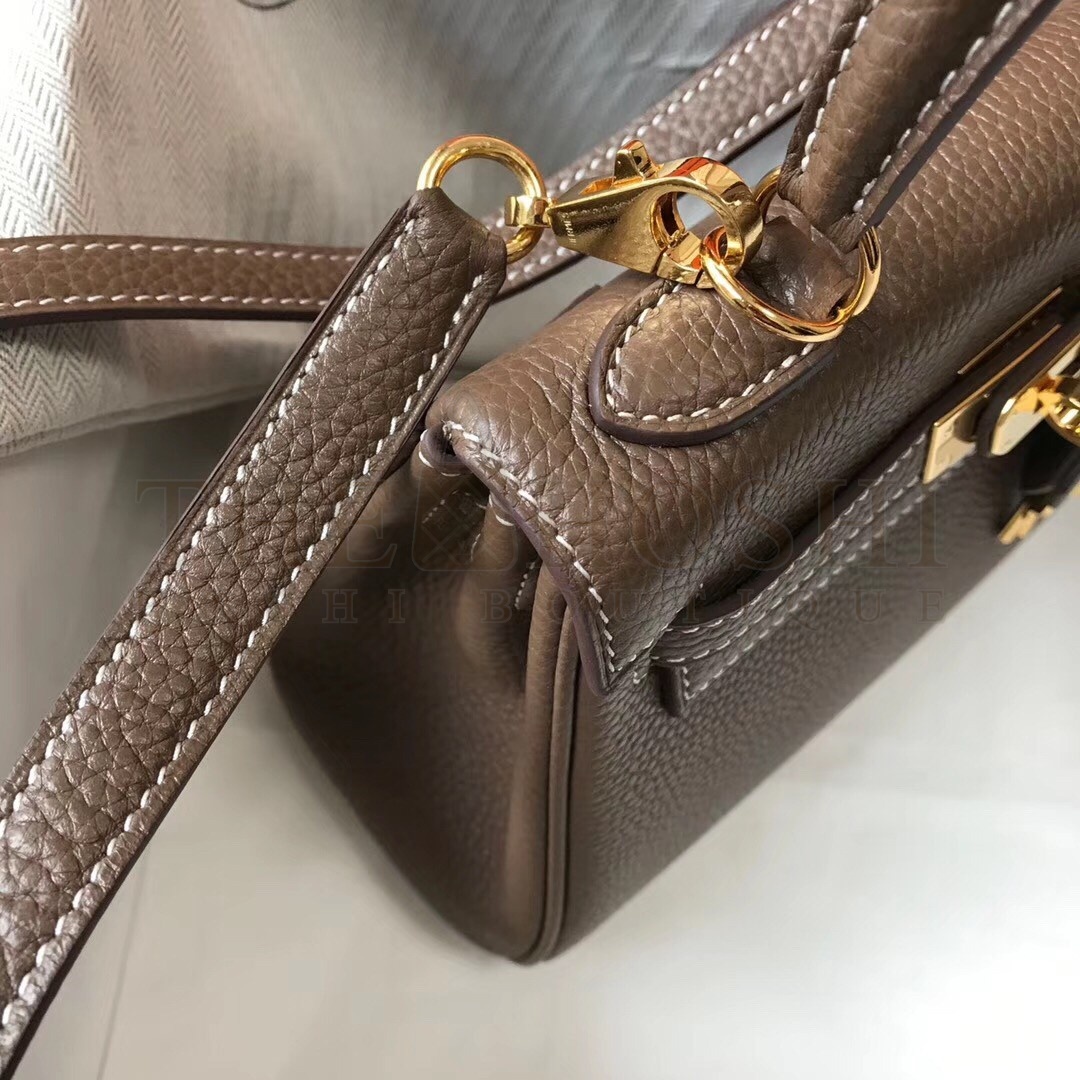 H**me5 Mini Kelly 20cm Bag In Taupe Clemence Leather Master Quality