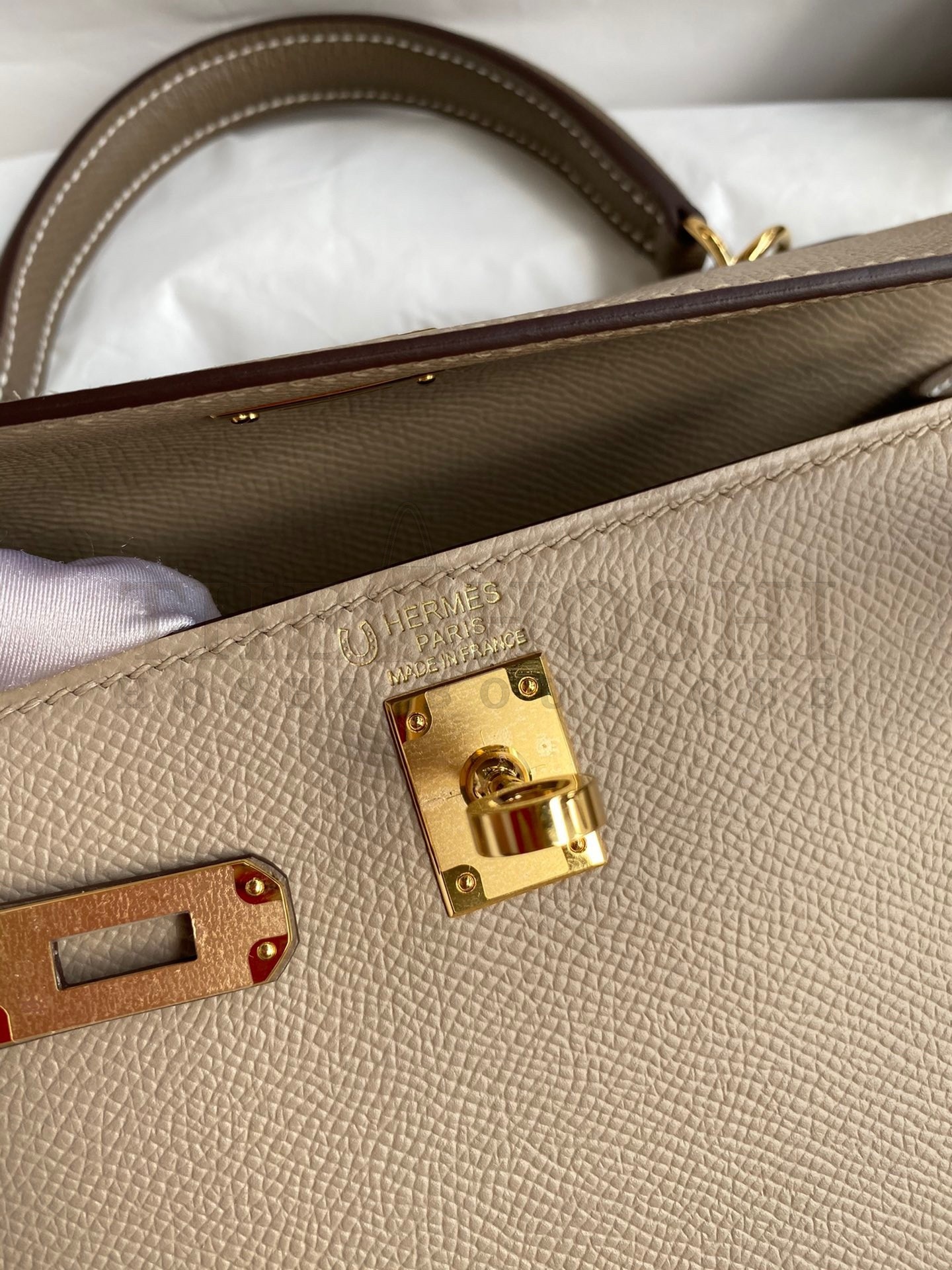 H**me5 Kelly Sellier 25 Bicolor Bag in Trench and Taupe Epsom Calfskin Master Quality