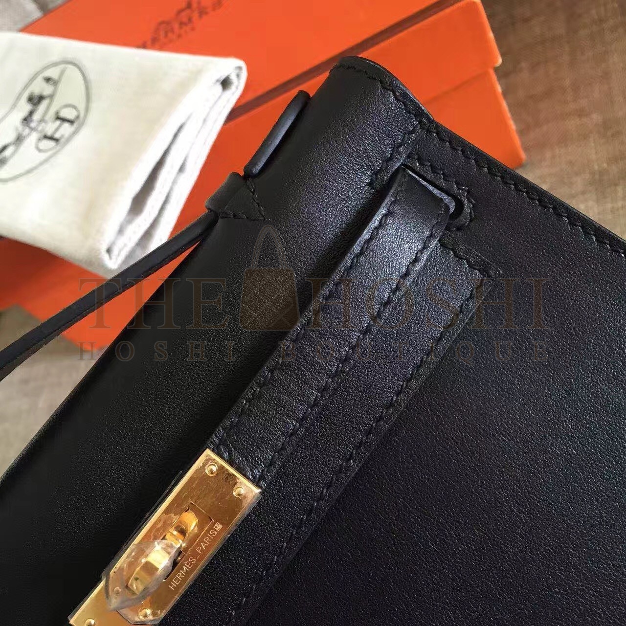 H**me5 Black Kelly Pochette Swift Handmade Bag Master Quality