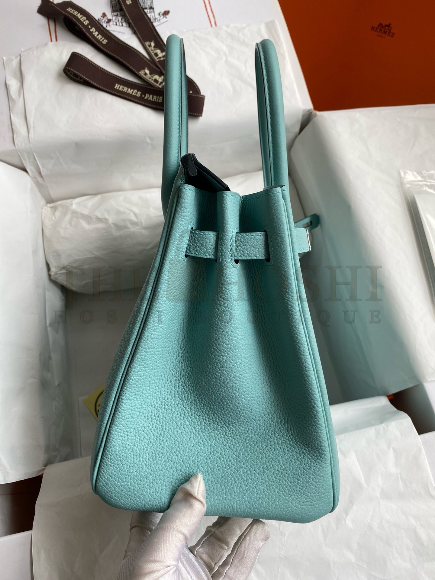 H**me5 Birkin 30 Retourne Handmade Bag In Blue Atoll Clemence Leather Master Quality