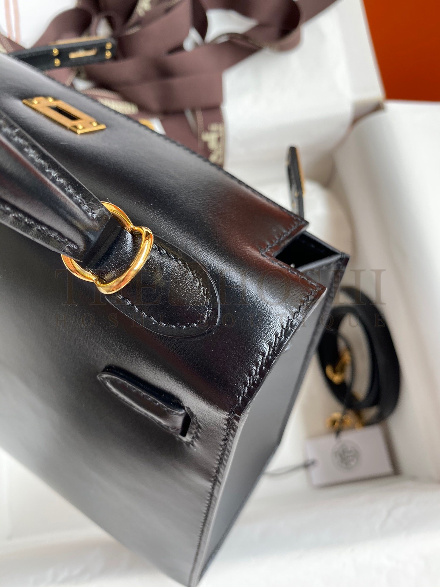 H**me5 Kelly Sellier 25 Handmade Bag In Black Box Calfskin Master Quality
