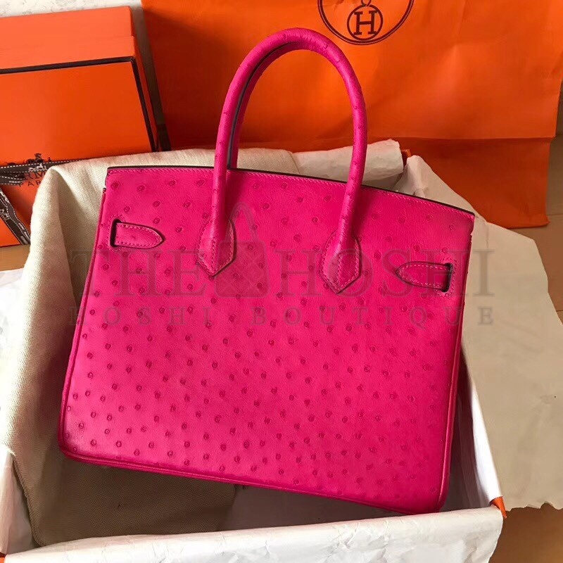 H**me5 Rose Red Birkin 30cm Ostrich Handmade Bag Master Quality