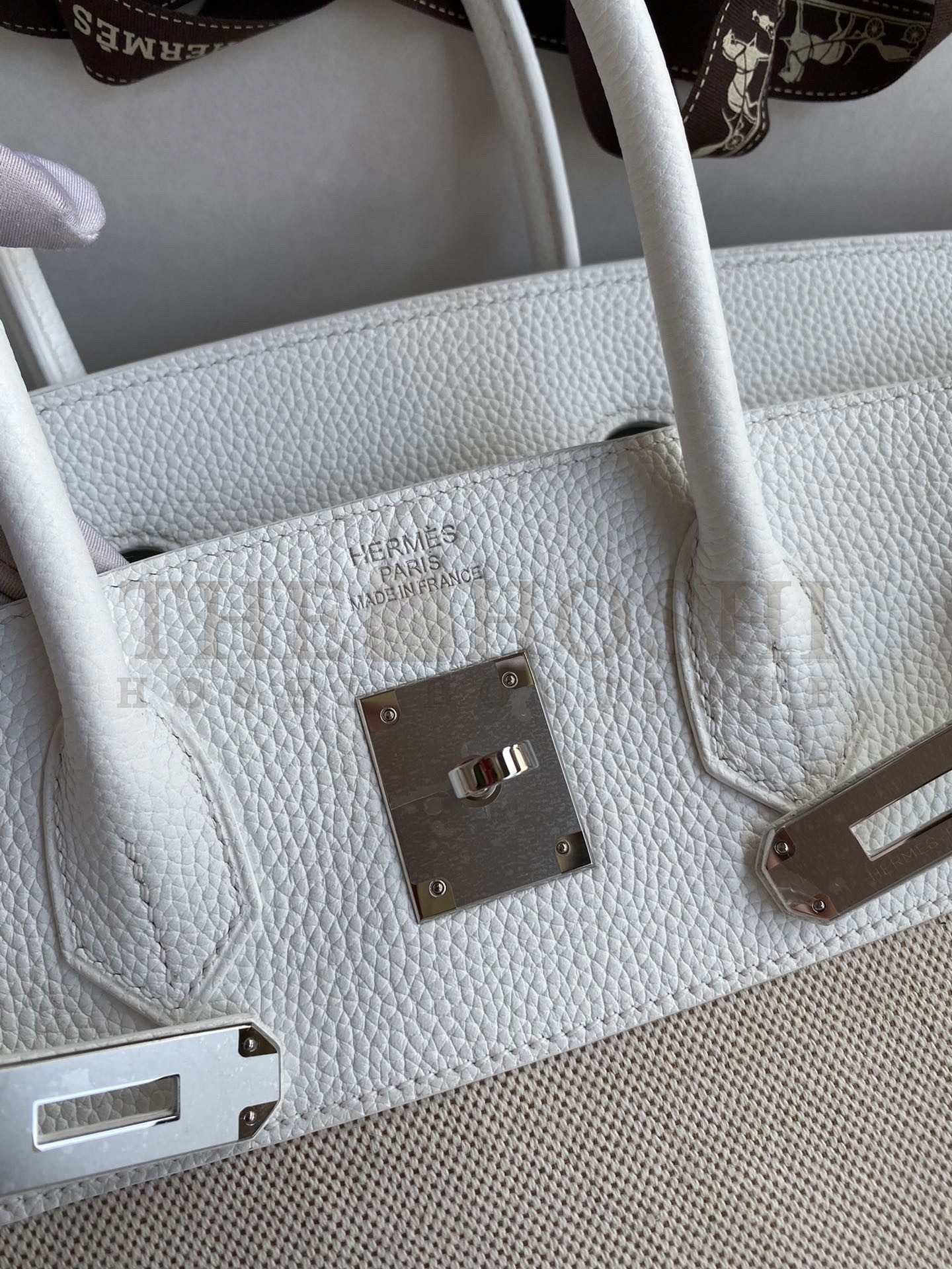 H**me5 Birkin 35 Handmade Bag In Toile & White Clemence Leather Master Quality