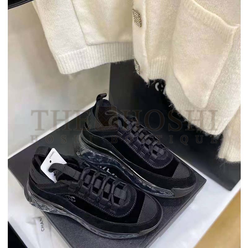 Ch**el Women Sneakers Suede Calfskin Velvet &amp; Grosgrain Black Master Quality