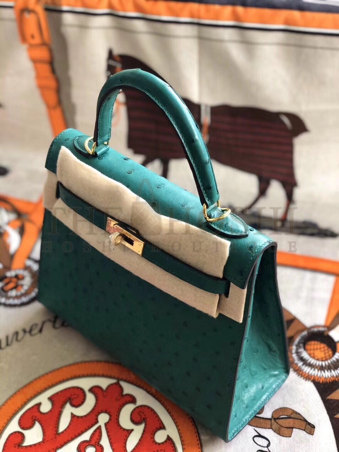 H**me5 Vert Vertigo Ostrich Kelly 25cm Handmade Bag Master Quality