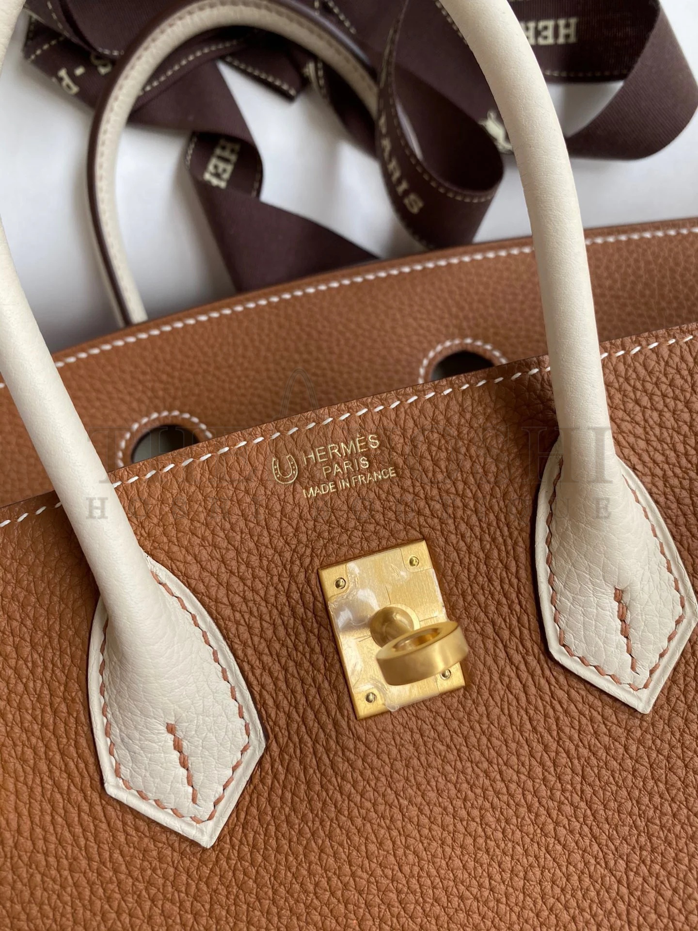 H**me5 HSS Birkin 25 Bicolor Bag in Gold and Craie Clemence Leather Master Quality