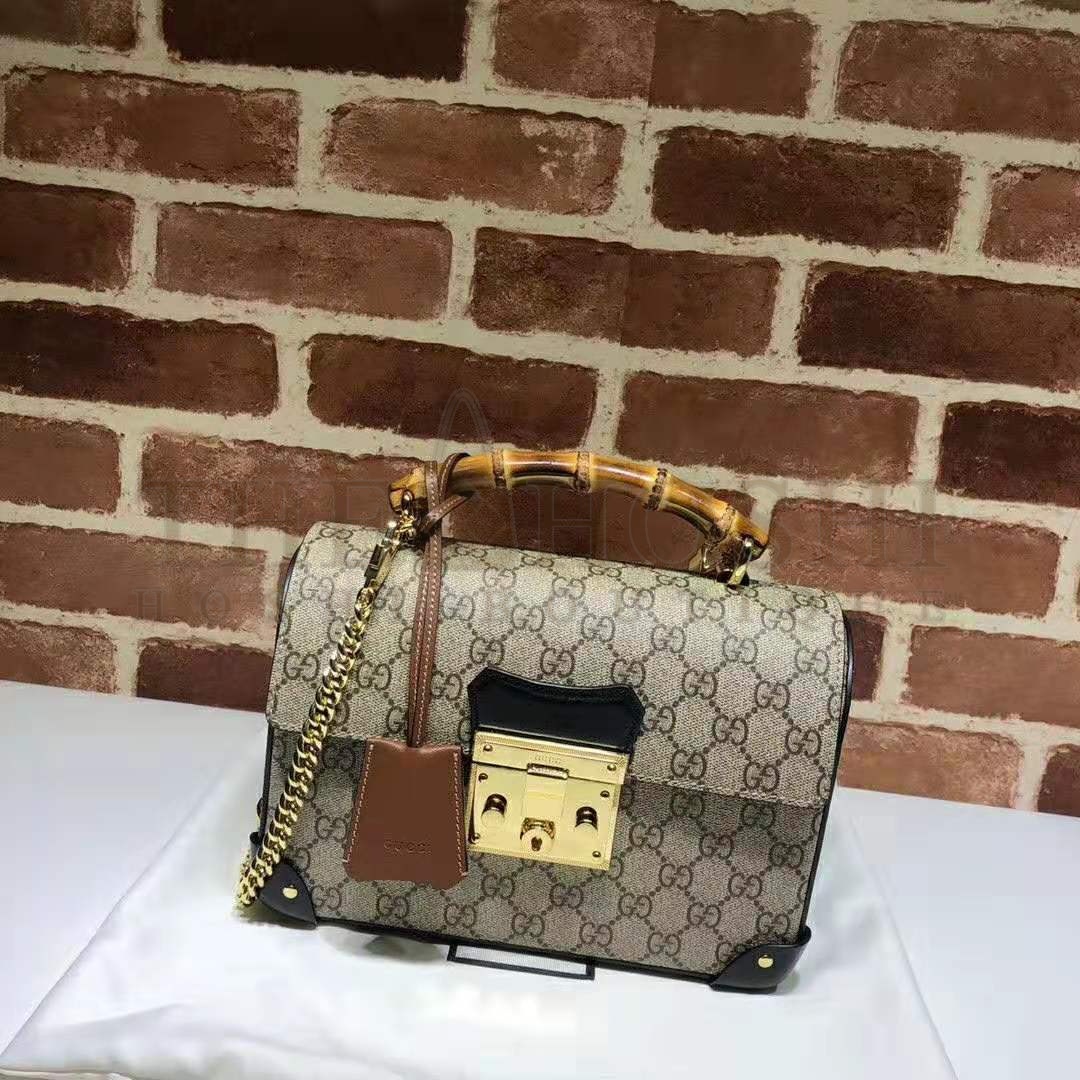 Gvc*1 GG Women Padlock GG Small Bamboo Shoulder Bag in Beige/Ebony GG Svp*me Canvas Master Quality
