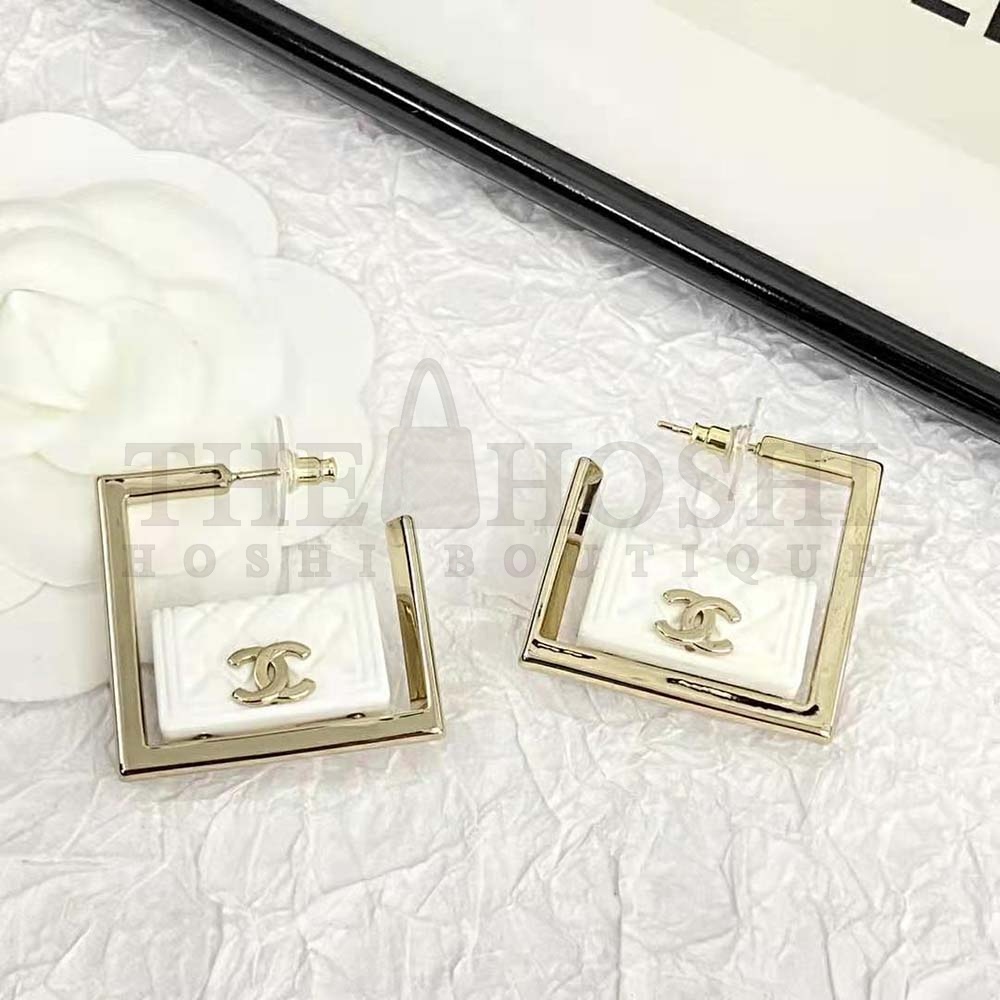 Ch**el Women Hoop Earrings in Metal and Resin-White Master Quality