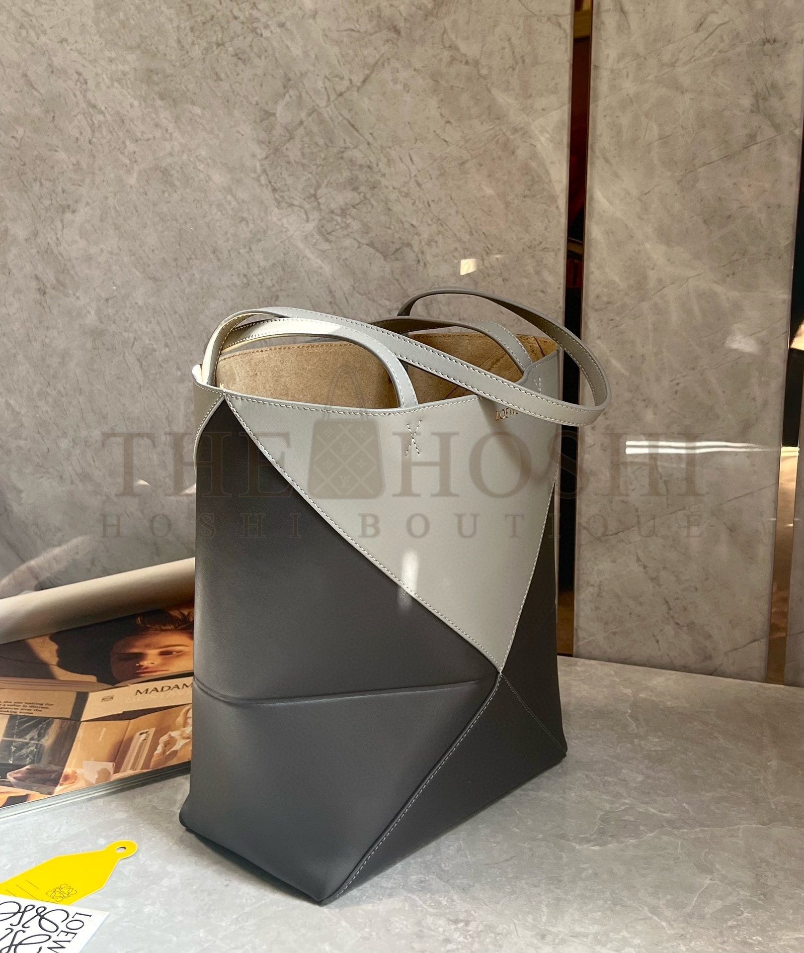 L0ew* Medium Puzzle Fold Tote Bag in Grey/Dark Green Calfskin Master Quality