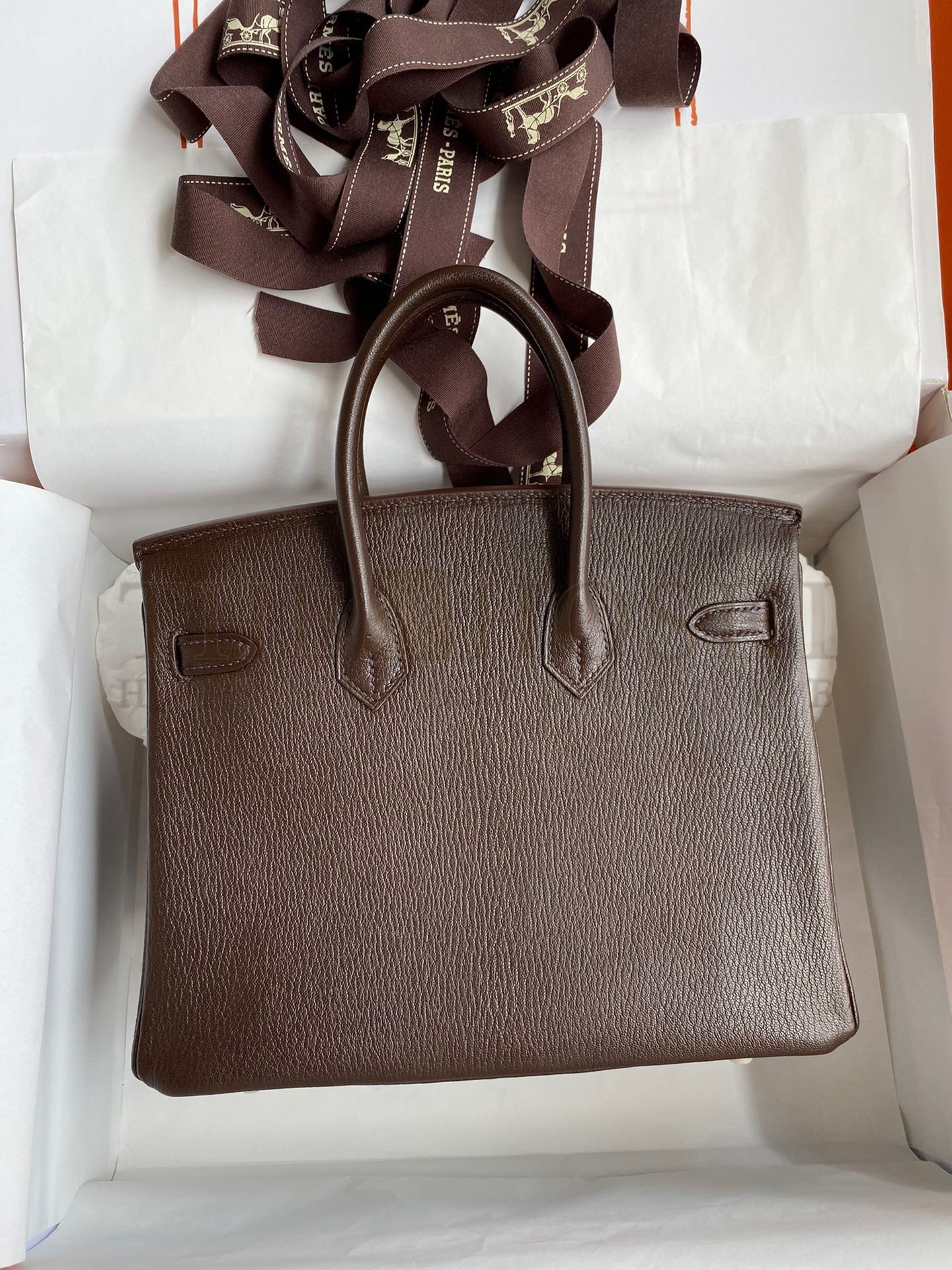 H**me5 Birkin 25 Retourne Handmade Bag In Chocolat Chevre Mysore Leather Master Quality