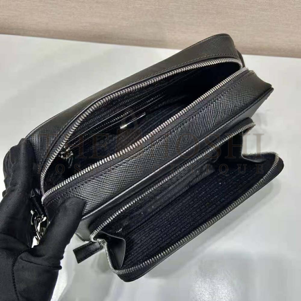 Pra*a Women Saffiano Leather Shoulder Bag With Iconic Pra*a Material-Black Master Quality