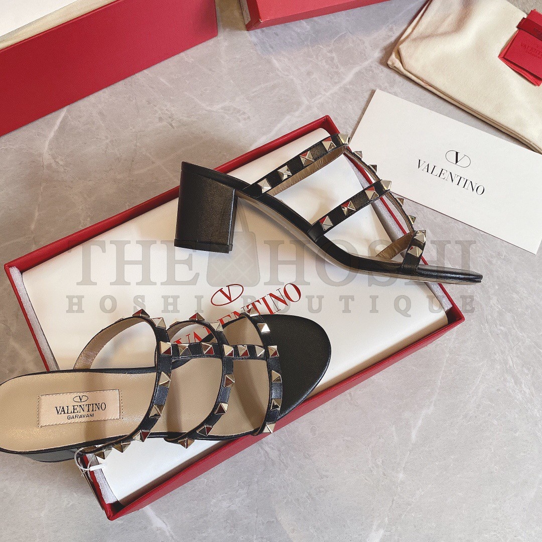Va1e*ntin0 Rockstud Slide Sandals 60mm In Black Calfskin Master Quality