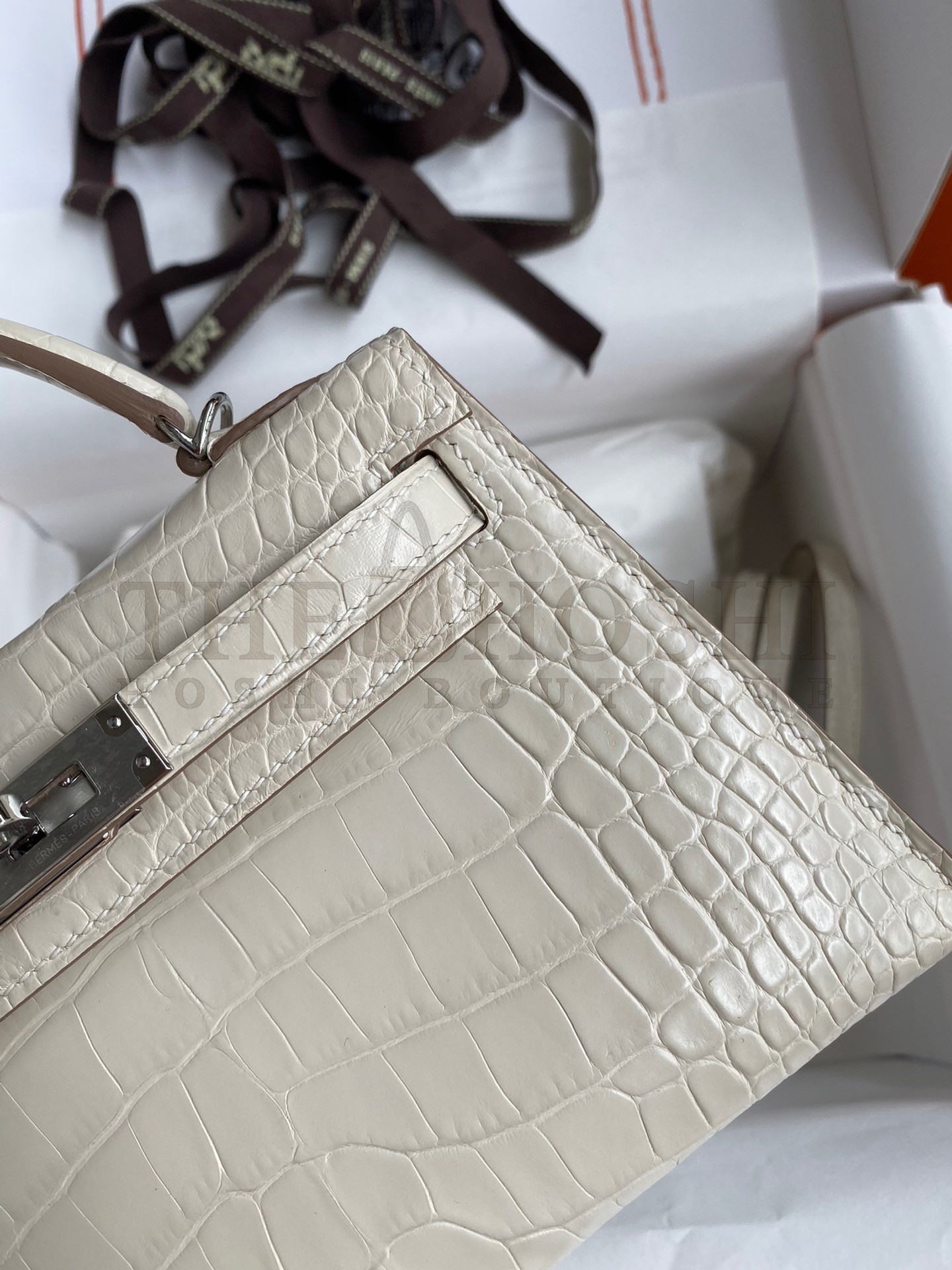 H**me5 Kelly Mini II Sellier Handmade Bag In Beton Matte Alligator Leather Master Quality