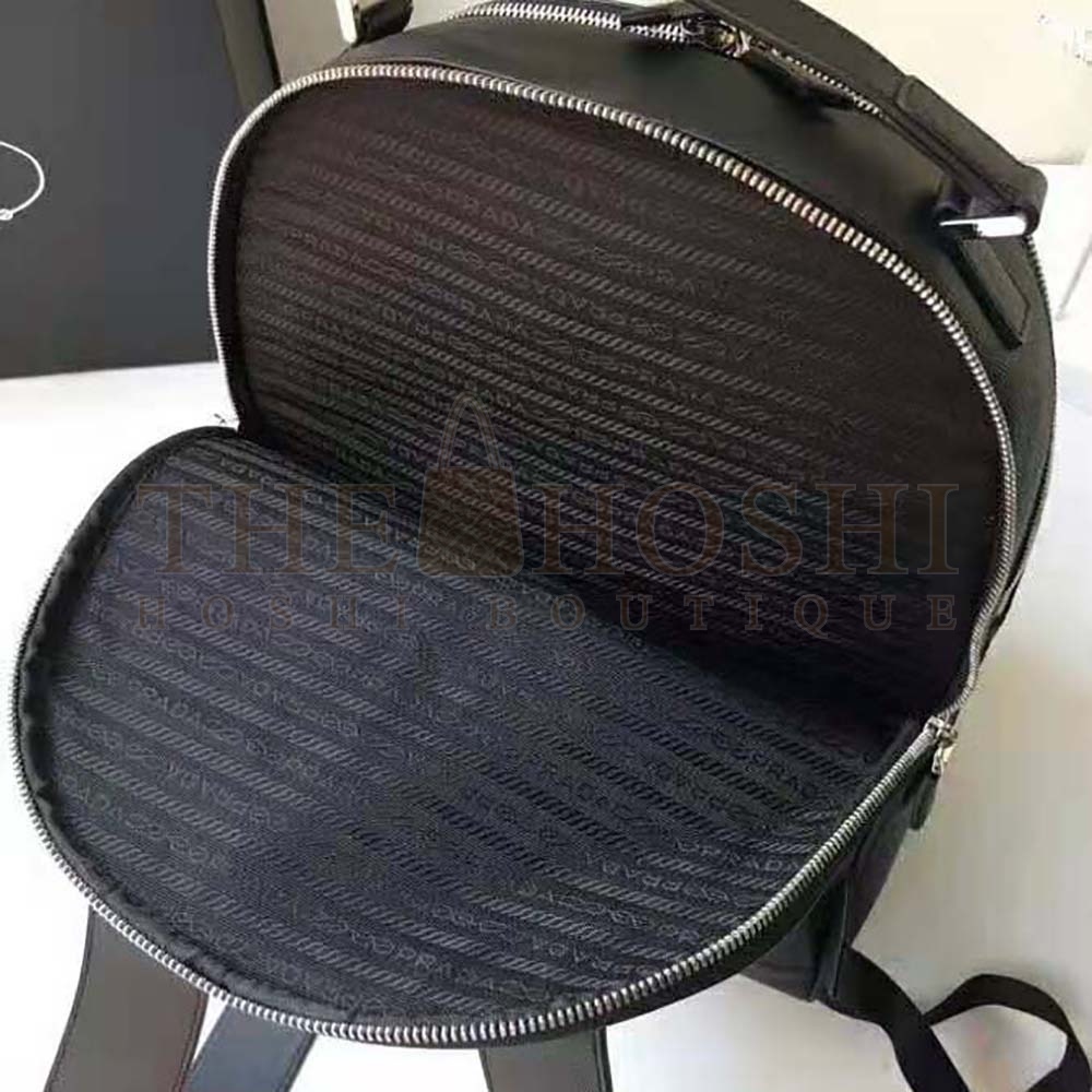 Pra*a Unisex Saffiano Leather Backpack Metal Hardware-Black Master Quality