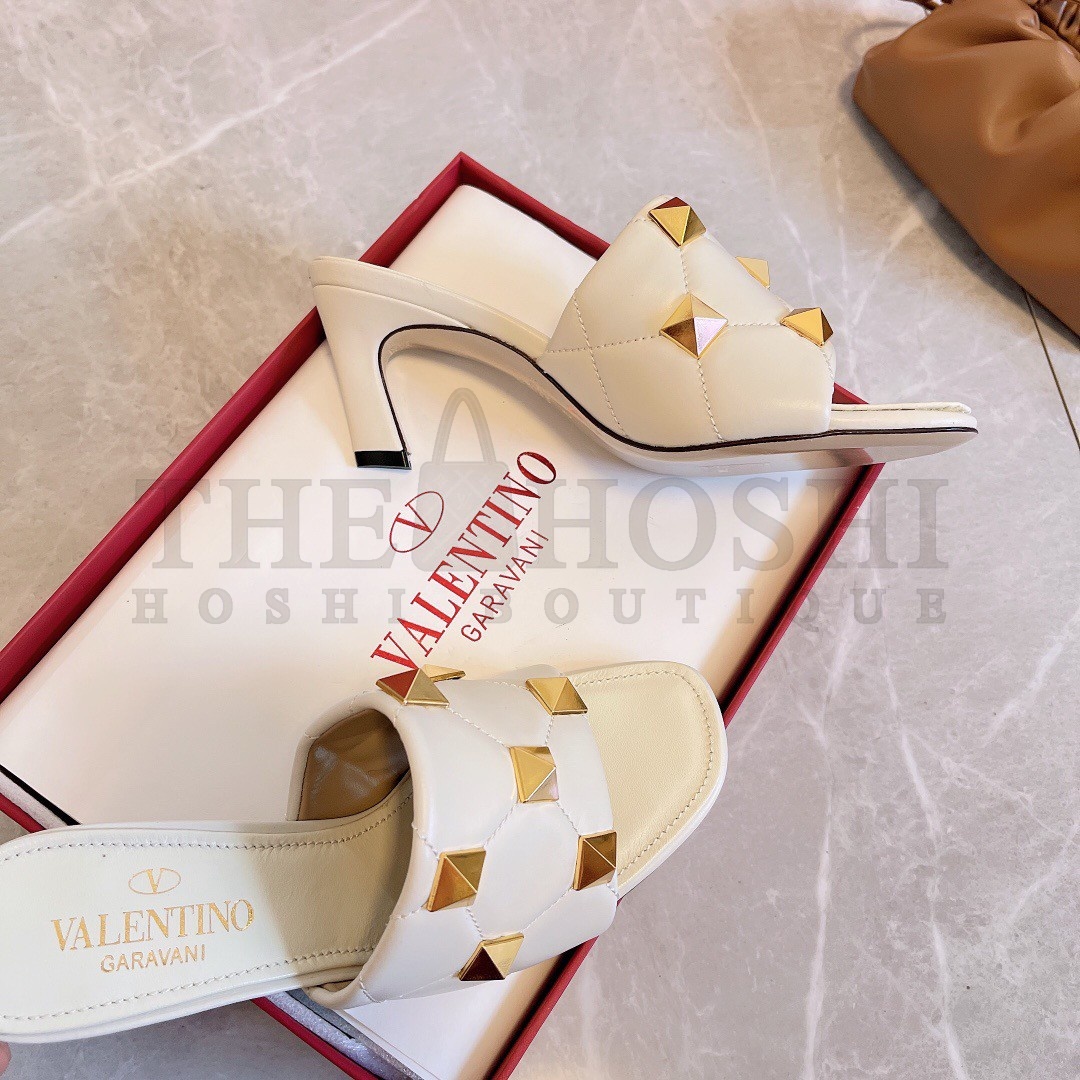 Va1e*ntin0 Roman Stud Slide Sandals 65mm In White Leather Master Quality