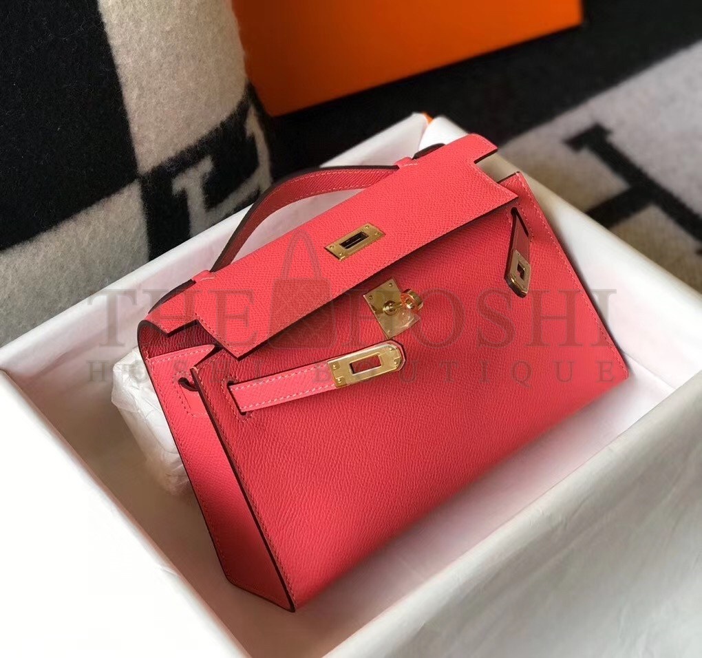H**me5 Kelly Pochette Bag In Rose Lipstick Epsom Leather Master Quality